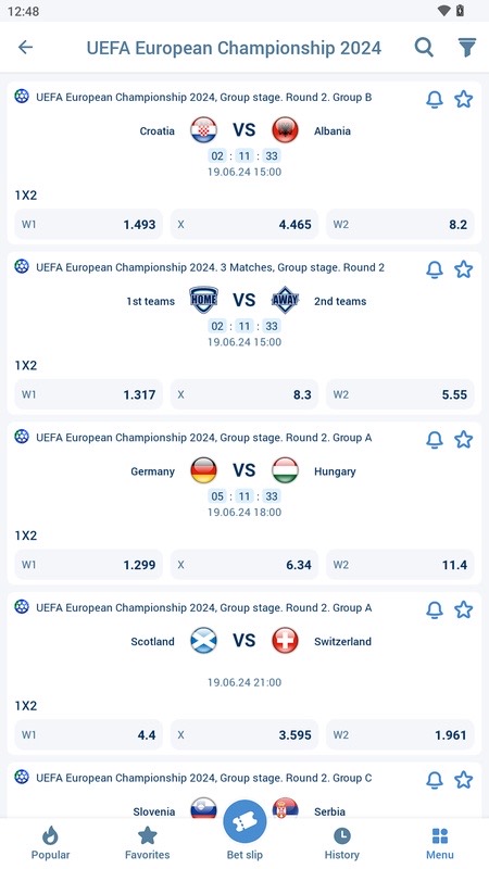 Экран приложения 1xBet на Android, снимок 5
